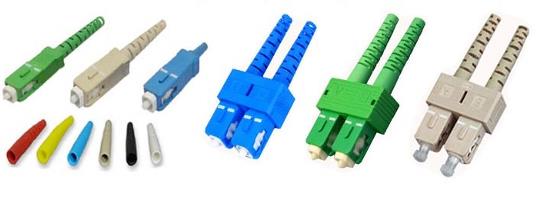 SC Simplex and Duplex Connectors shown with a wide variety of colors, boots, and options.